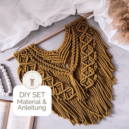 Makramee DIY Set Wandbehang Senfgelb – Material & Anleitung | Boho Statement Deko selber machen