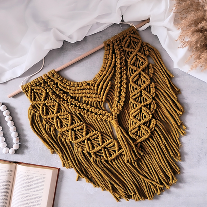 Makramee DIY Set Wandbehang Senfgelb – Material & Anleitung | Boho Statement Deko selber machen