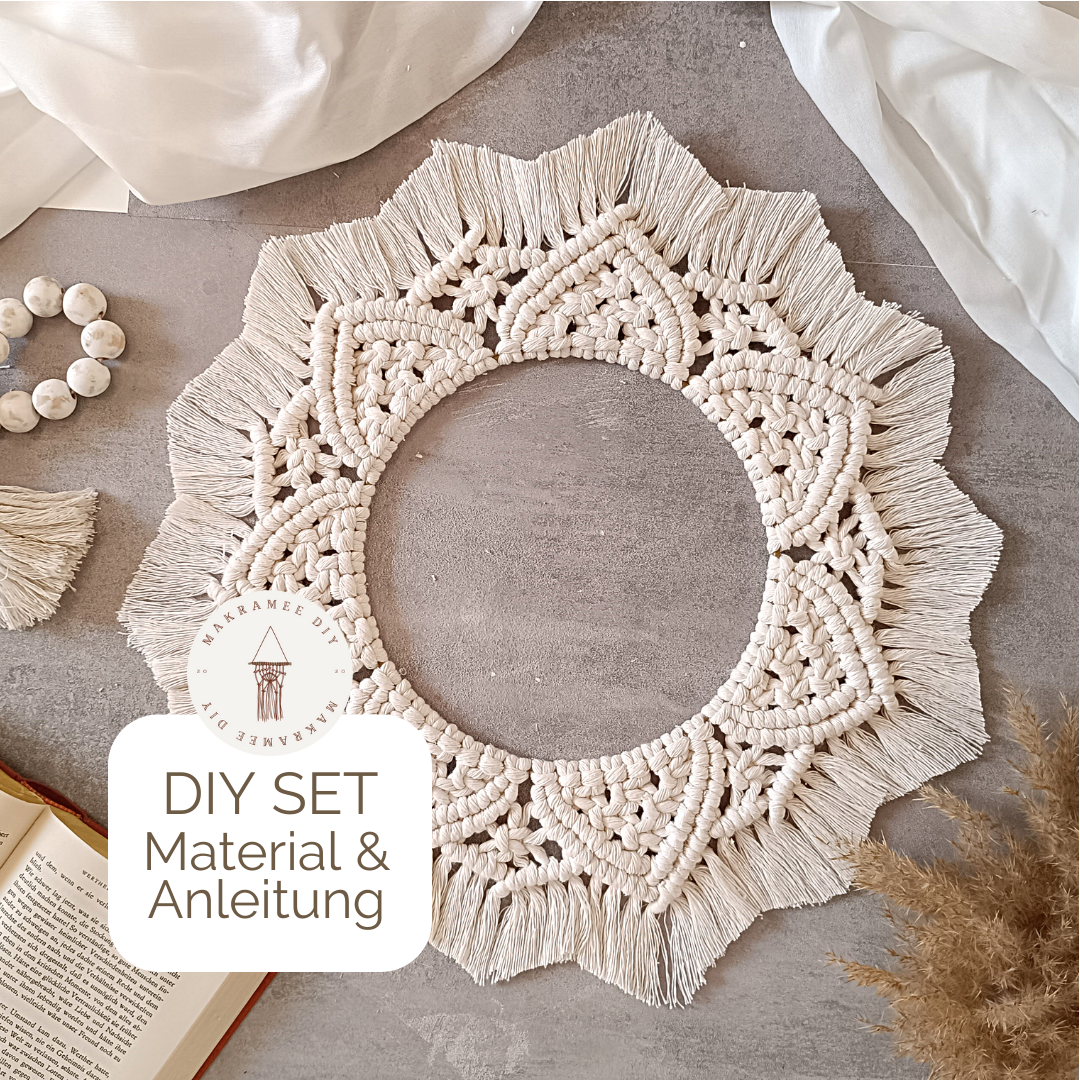 Makramee DIY Set Mandala Wandkranz – Material & Anleitung | Boho Makramee Kranz selber machen